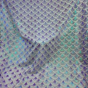 新款美人鱼鳞片亮片绣花布料蕾丝花边网纱刺绣面料鱼尾鱼鳞珠绣