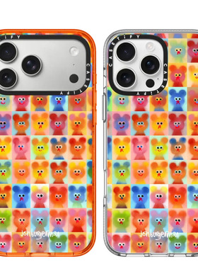 现货CASETiFY正品奇趣艺术Jon Burgerman小熊网格适用苹果iPhone16/17Pro Max防摔手机壳卡通15/14/air保护套