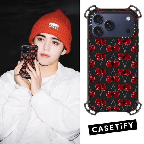 casetify黑底樱桃红高级手机壳套