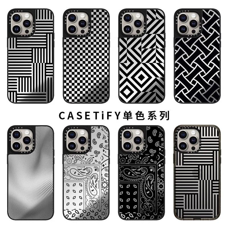 现货CASETiFY单色系列适用苹果15黑色线条暗黑保护套简约14镜面magsafe磁吸ins小众iPhone17 pro max手机壳16