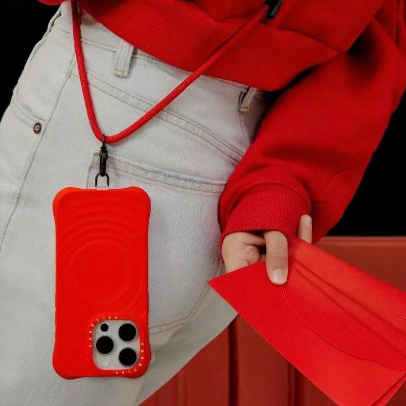 现货CASETiFY绯红色波漾手机壳适用苹果iPhone15/16 pro max新年红14时尚高级magsafe磁吸创意黑色白色波浪壳