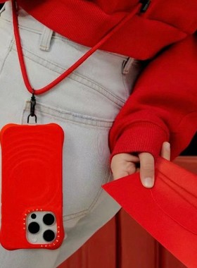 现货CASETiFY绯红色波漾手机壳适用苹果iPhone15/16 pro max新年红14时尚高级magsafe磁吸创意黑色白色波浪壳