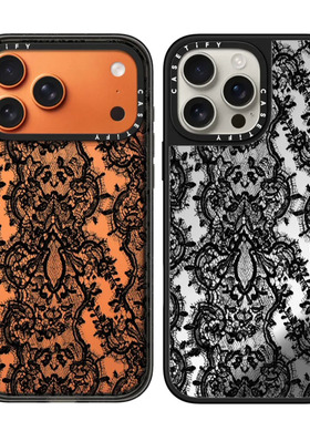 现货CASETiFY正品黑色蕾丝图案适用苹果iPhone16/17 Pro Max防摔手机壳个性15/14/13好看air高级暗黑风保护套