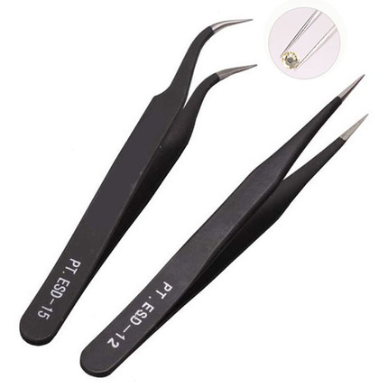 Tweezers Pointed Stainless Steel Elbow Eyelashes Manicure Tool Sticker Decal Precision Anti-Static Imported Thickeneded Black