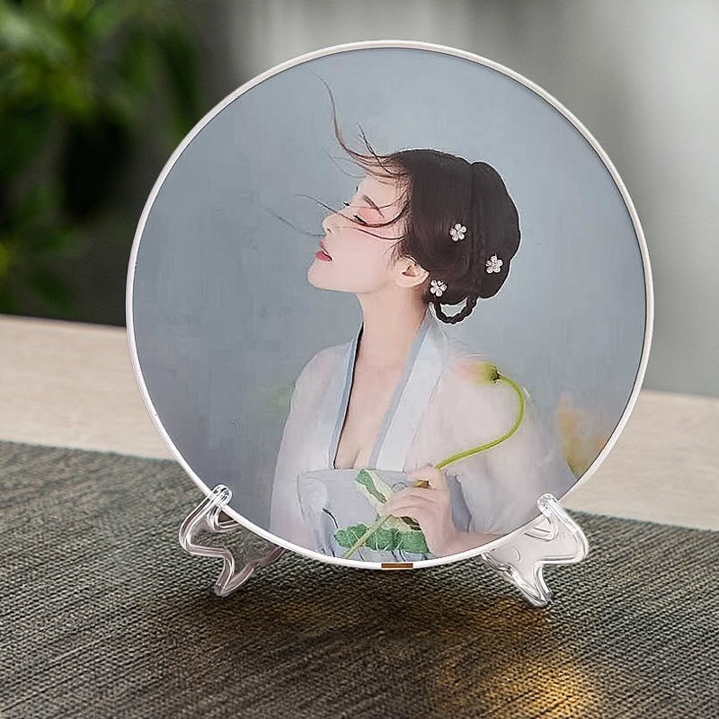 圆形双面国风照片定制古风相片简约实木桌面洗照片做摆台挂墙相框