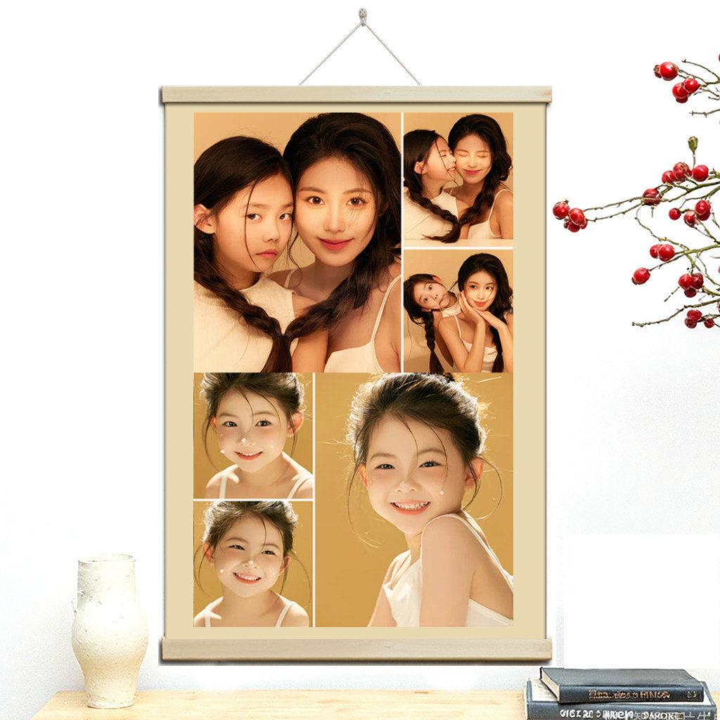 多张拼图卷轴照片定制海报儿童古装写真生活照片实木布艺挂画挂轴