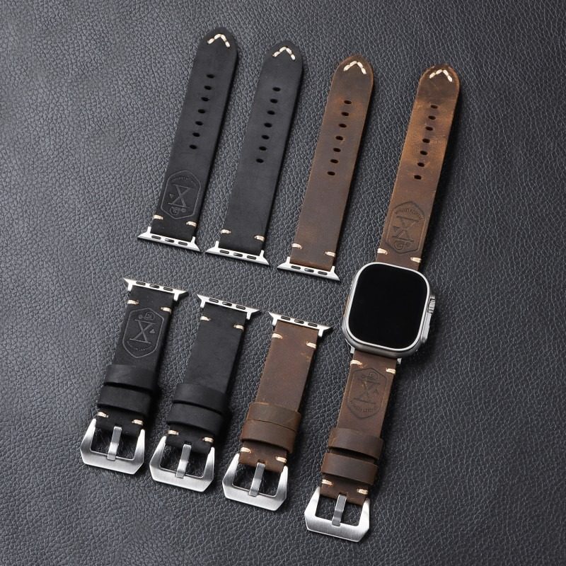复古牛皮表带适用苹果手表Iwatch