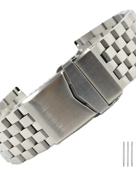 不锈钢坦克梯形五珠表带螺丝款实心扣18-26mm拉丝磨砂通用钢带男