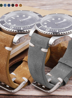 快拆真牛皮翻毛皮表带18 20 22 24mm双线绒皮麂皮通用男女手表带