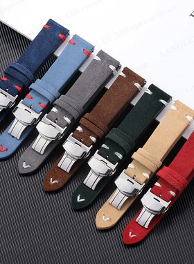 真皮翻毛牛皮表带蝴蝶扣绒皮表带女适用三星S2/S318/20/22mm快拆