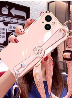 适用iPhone15手机壳腕带苹果15保护套防摔A3092外壳6.1英寸A2846背IP15软壳A3089抖音A3090网红长挂绳创意膜?
