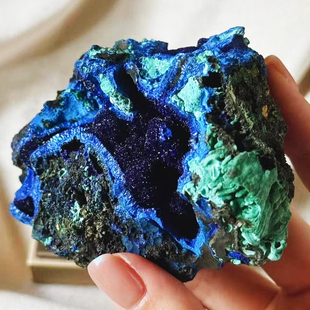 天然水晶蓝铜矿原石蓝铜矿和孔雀石共生蓝铜矿原石标本摆件