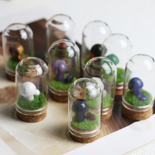 天然水晶原石小蘑菇摆件微景观矿物标本彩色石头奇石科普创意礼物