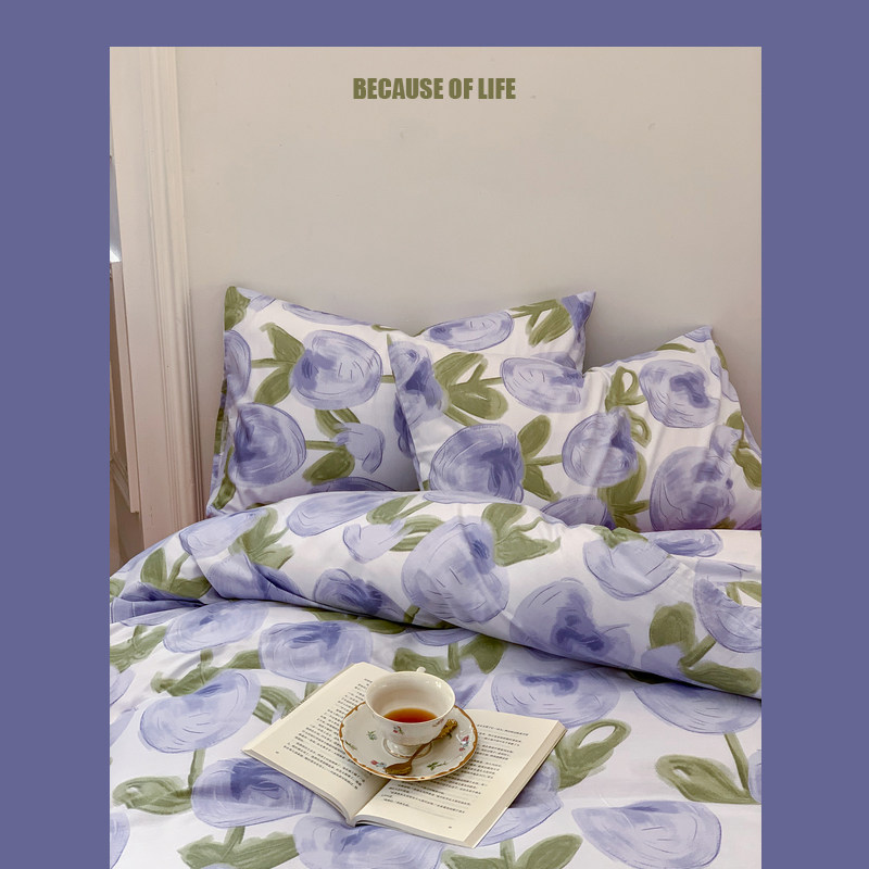 pear blotchy purple 梨涡紫 温柔紫色 全棉四件套 纯棉被套1.8m