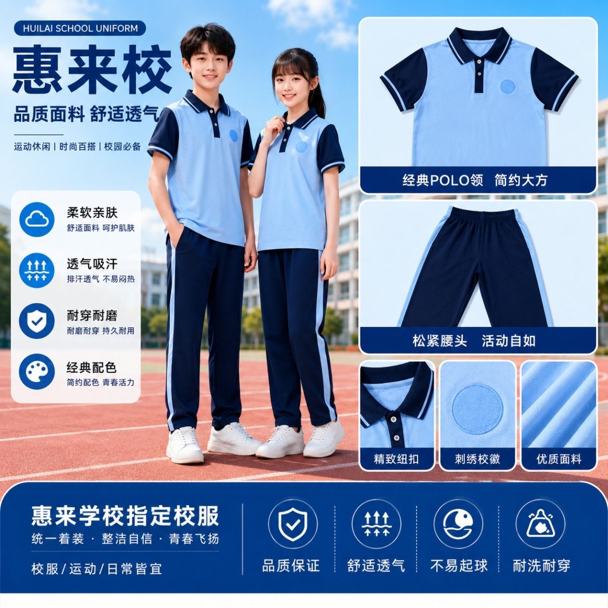 广东惠来县统一校服2026新款夏季凉感套装男女短袖长裤秋冬款外套