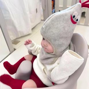 公鸡帽宝宝秋冬季加厚保暖防寒护耳帽儿童可爱防风护脸一体套头帽