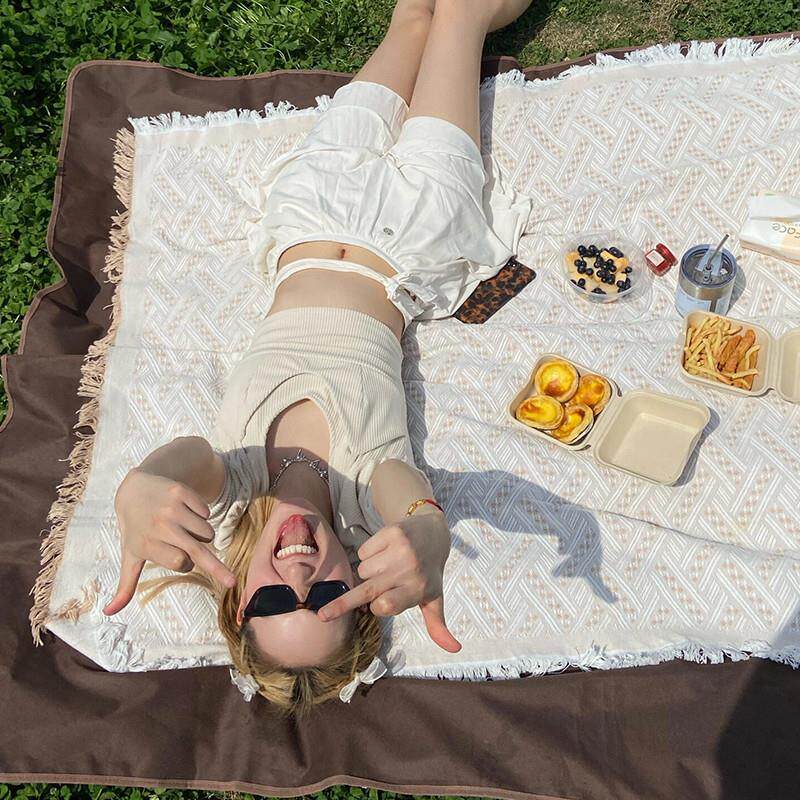 ins野餐便携地毯加厚野外风防潮垫布户外垫复古郊游露营网红毯子