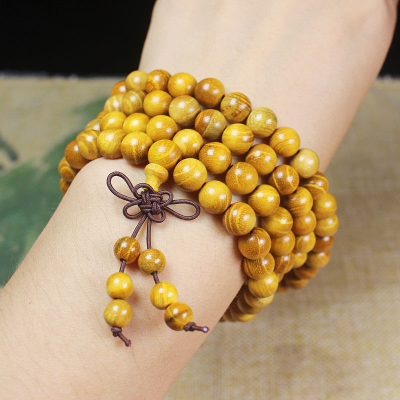 厂家 黄金木佛珠黄金檀手链108颗 黄金檀木佛珠手串礼品