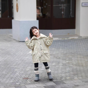 黎巴拉童装112羊毛桑蚕丝内里！女童羔羔毛加绒中长款派克服外套