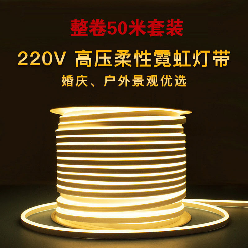 50米整卷led霓虹柔性灯条220V灯带条超亮户外防水浪漫舞台KTV装饰