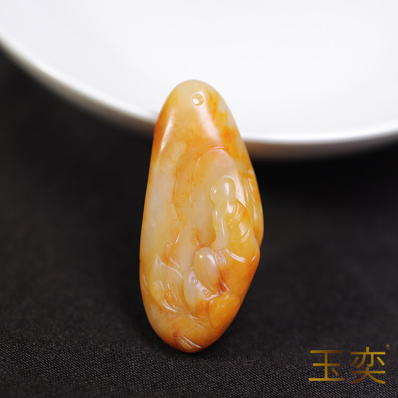 玉奕新疆和田玉籽料11.3克独籽黄沁玉种微瑕特惠悟道观音荷花挂件