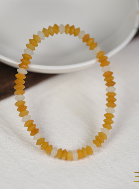 玉奕和田玉籽料白玉飞碟珠手链