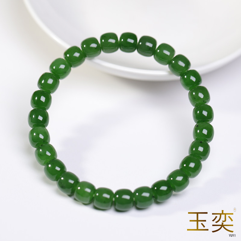 玉奕新疆和田玉籽料7/8碧玉老型珠单圈高品质碧玉老型珠链子手串