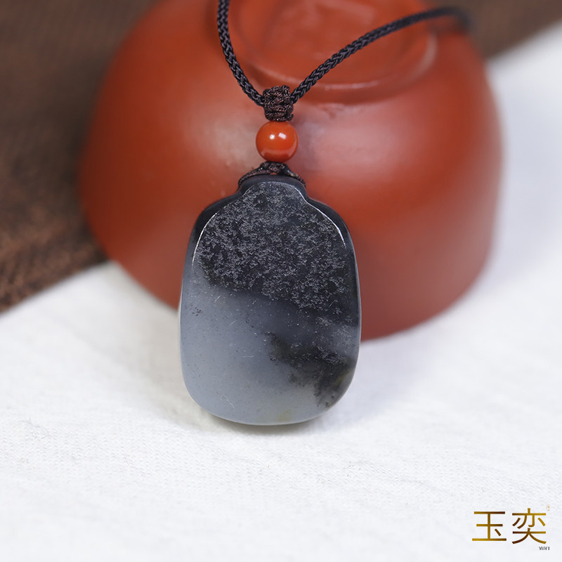 玉奕新疆和田玉籽料11.2克青花苏工满皮无事牌黑白分明玉牌素牌