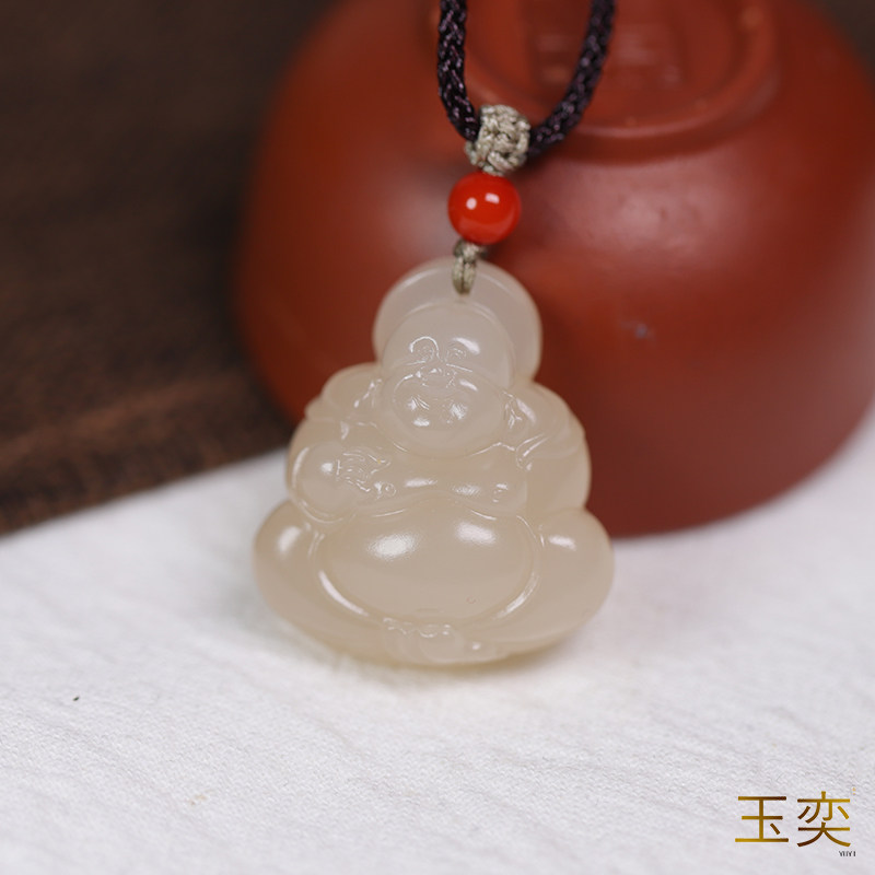 玉奕青海藕粉特色玉佛弥勒佛挂件