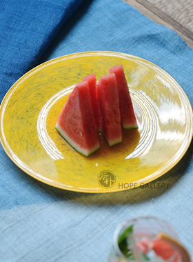 后朴展厅现货日本玻璃职人杉江智手作明黄色飞雪盘壶承茶具