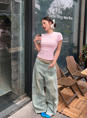 1ess la mode极简主义经典四色修身显瘦圆领上衣正肩短袖T恤女