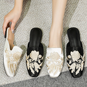 春鞋 女夏 女平底外穿绣花凉拖鞋 2025新中式 国风刺绣方头包头半拖鞋