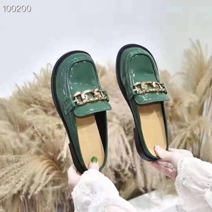 真皮包头半拖鞋女外穿2023春夏新款大头乐福鞋漆皮懒人凉拖ins潮