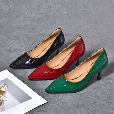 高跟鞋单鞋女细跟新款漆皮浅口尖头性感法式少女单鞋百搭职业女鞋