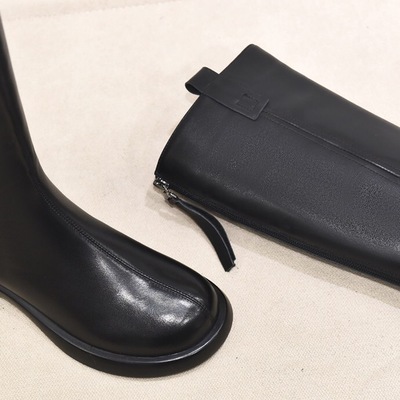 圆头牛皮平底长筒靴女2023新款秋冬时尚长靴骑士靴显瘦加绒高筒靴