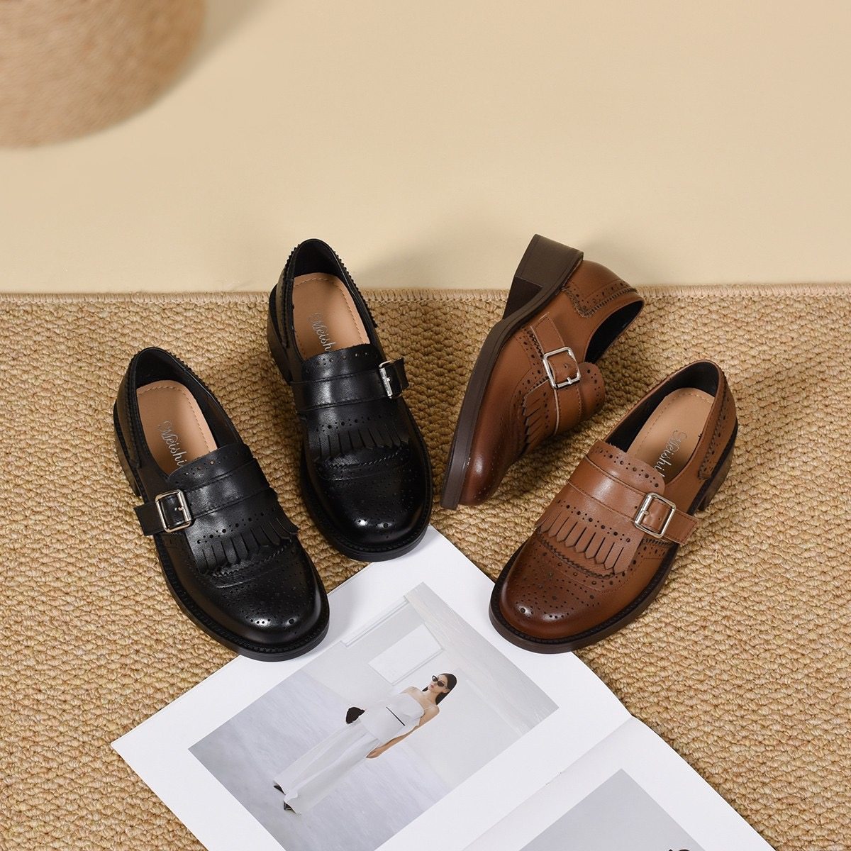 真皮复古乐福鞋女2026新款秋季英伦风小皮鞋女一脚蹬流苏平底单鞋,女鞋,深口单鞋,淘宝优惠券,粉丝福利购,淘宝优惠卷