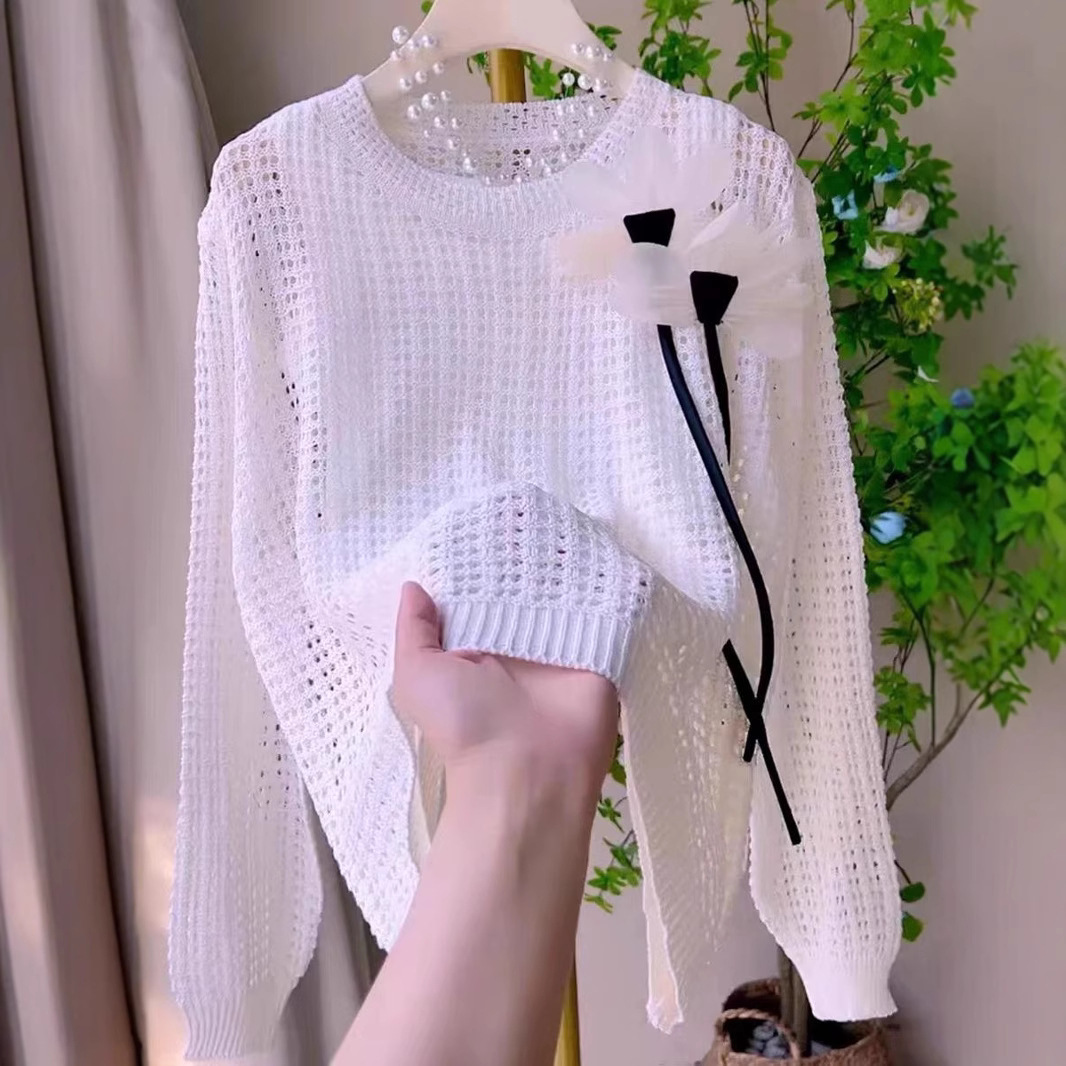 洋氣網紗針織衫燈籠長袖