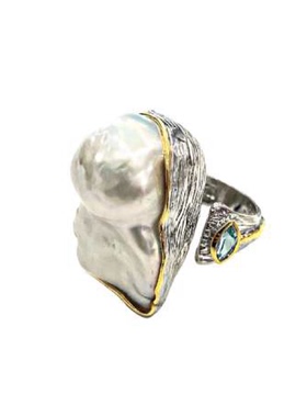 银镀14K黄金/镀铑，珍珠，托帕石