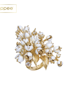 原创银镀金镶嵌浪漫植物花卉戒指