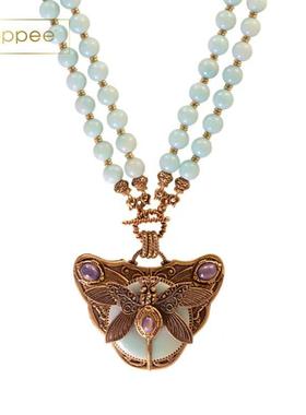 美国patrice复古宫廷风蝴蝶吊坠Fantasy Bee Amazonite Opal项链