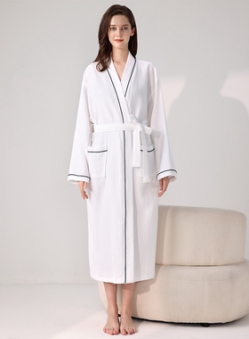 浴袍女夏季纯棉华夫格吸水速干酒店白色睡衣薄款男士睡袍2024新款