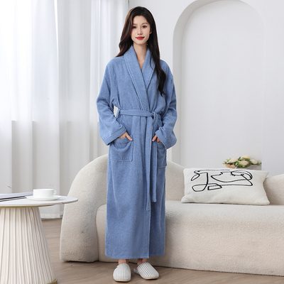 纯棉浴袍女毛巾料吸水加长款睡袍