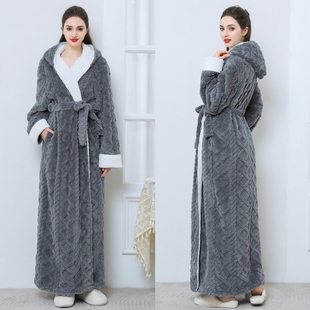 连帽男士 睡袍女款 加厚法兰绒2024新款 加长款 睡衣珊瑚绒浴袍 秋冬季