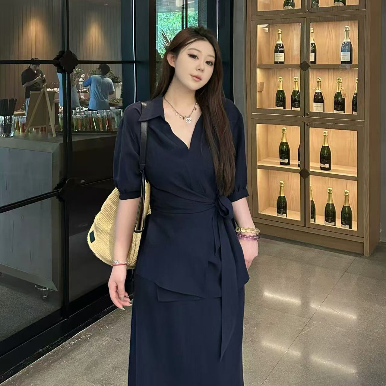 琪琪微微胖大码女装时尚套装气质女装夏季新款短袖半身裙两件套