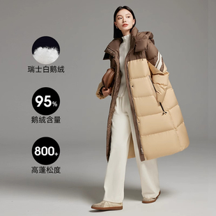 95%白鹅绒羽绒服女新款中长款立领连帽加厚休闲大码冬季外套