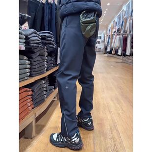 直筒休闲裤 户外徒步登山速干运动裤 男秋冬季 侧拉链软壳锥形冲锋裤