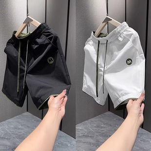 夏季新款男士时尚速干白色短裤男百搭宽松情侣薄款沙滩五分裤子男