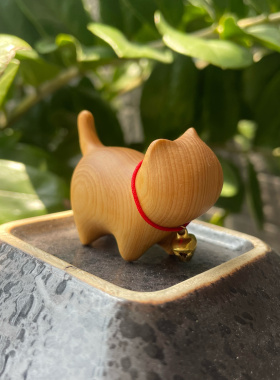 天然陈化老料崖柏木雕无相猫挂件可爱猫创意桌面摆件礼物治愈把件
