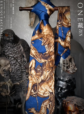 THEONE罕见孤品意大利纯手工狩猎女神阿尔忒弥斯真丝领带奢华老钱