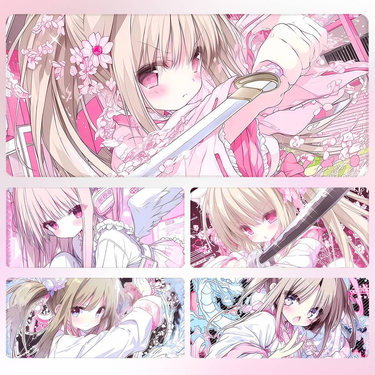 PIXEL可爱卡通粉色少女风格插画动漫宿舍学生电竞游戏鼠标垫桌垫